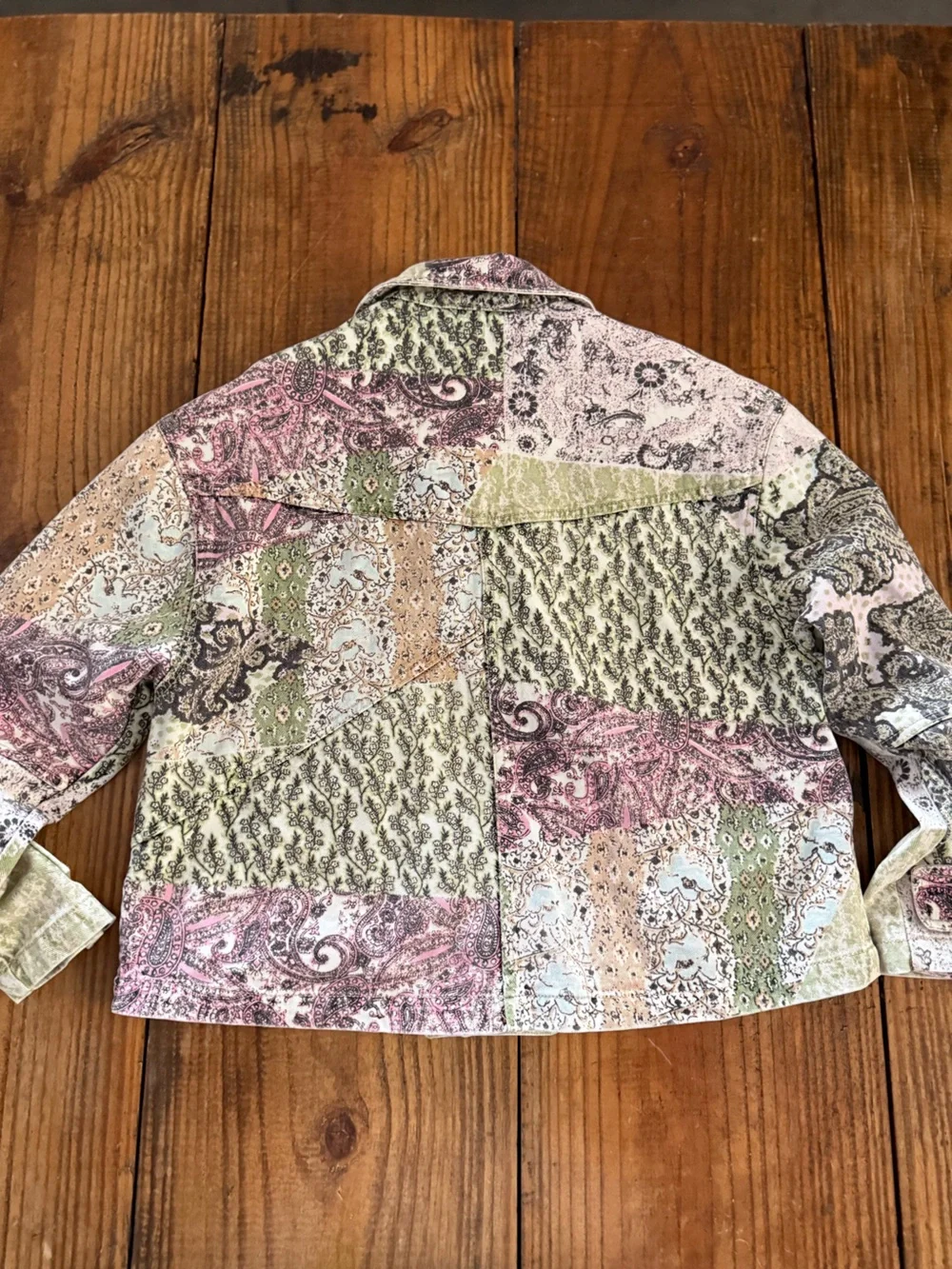 Free People Nadia Moto Jacket Oversized XS Patchwork Paisley Floral Cotton Boho